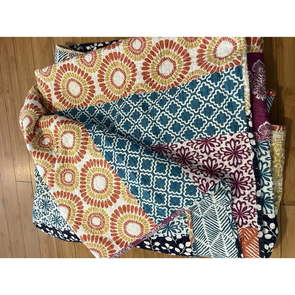 Lush Decor Bohemian Stripe Reversible 100% Cotton Quilt Queen Size